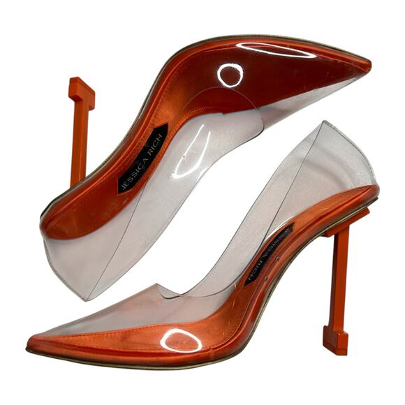 JESSICA RICH Transparent So Fancy Sandal Orange Clean Pointed Heel Women's 38 8 - Picture 6 of 15